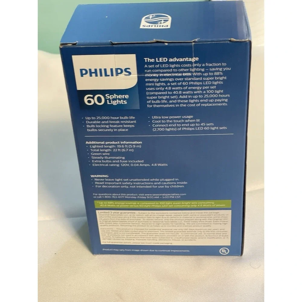 Philips‎ 60 Purple Sphere Lights Indoor/Outdoor Green Wire NIB BinB